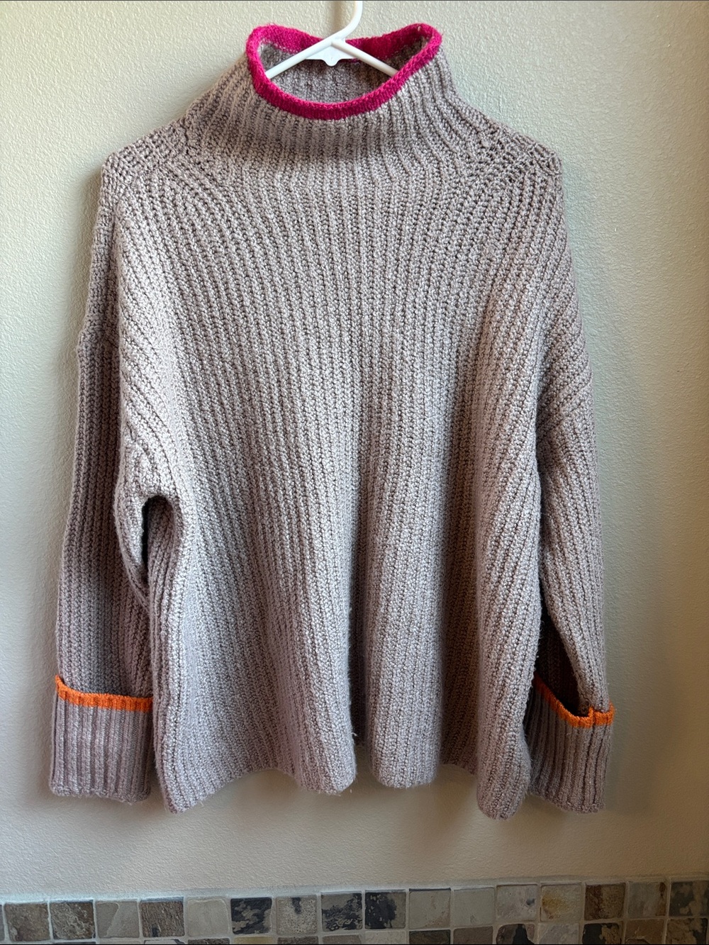 Maeve Anthropologie Carys Mock Neck Sweater 1X Contrast Trim Cotton Blend
